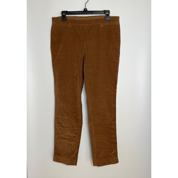 J Jill Fine Corduroy Pull On Stretch Straight Leg Pant Brown Crop Split Ankle 12 - Picture 1 of 9